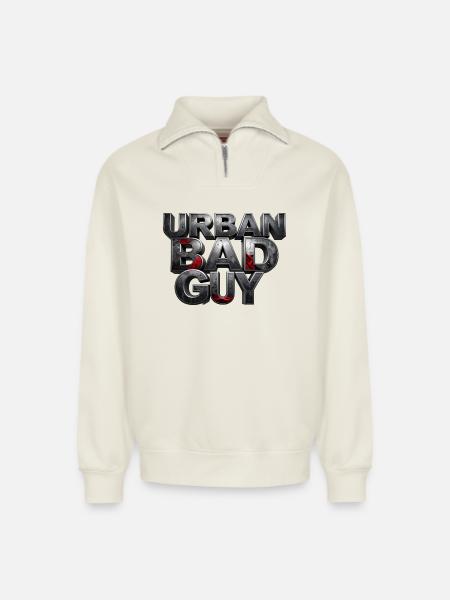Bad Guy Urban – the player - Relaxed Unisex Organic Half Zip Sweatshirt – by SPREAD - off white