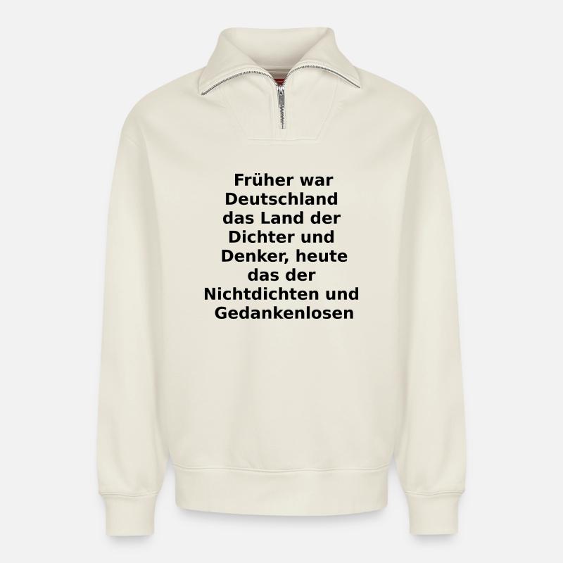 Poet and thinker? - Relaxed Unisex Organic Half Zip Sweatshirt – by SPREAD - off white