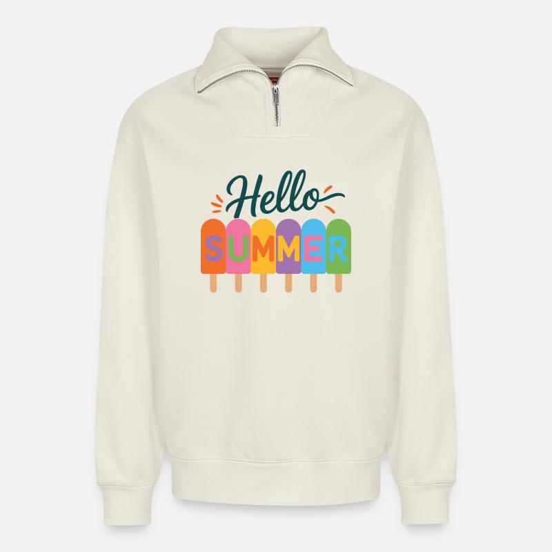 Hello Summer - Relaxed Unisex Organic Half Zip Sweatshirt – by SPREAD - off white