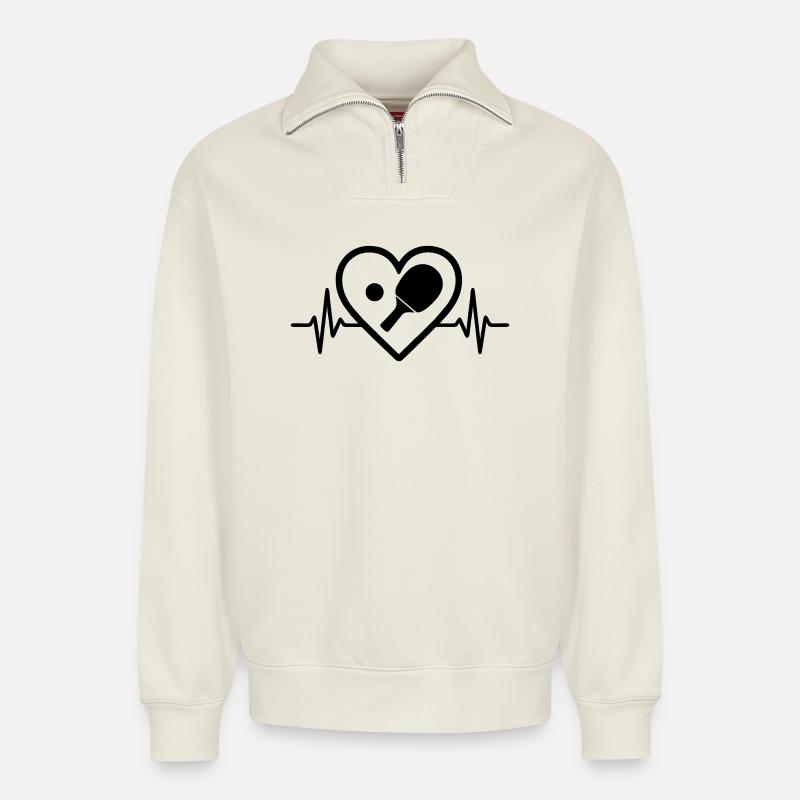 Tischtennis Herz - Relaxed Unisex Organic Half Zip Sweatshirt – von SPREAD - Naturweiß