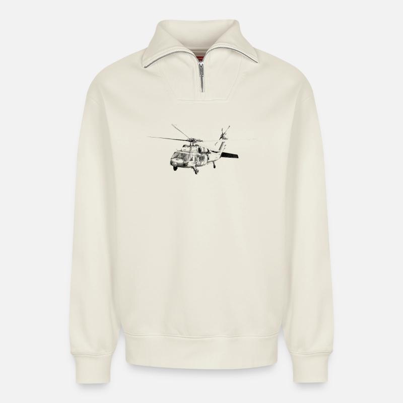 Helikopter - Relaxed Unisex Organic Half Zip Sweatshirt – von SPREAD - Naturweiß
