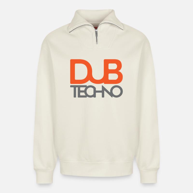 Dub Techno Logo Tee - Relaxed Unisex Organic Half Zip Sweatshirt – by SPREAD - off white