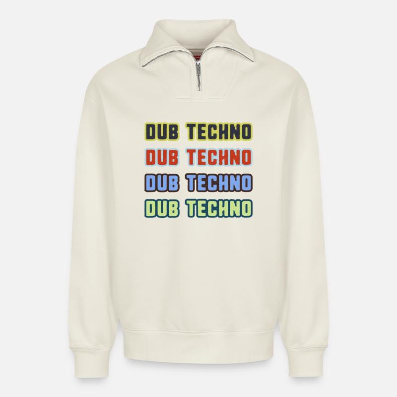 Dub Techno Kaléidoscope - Sweat unisexe décontracté en coton biologique à demi-zip – de SPREAD - blanc cassé