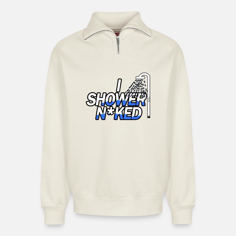 Unter der Dusche N*ked - Relaxed Unisex Organic Half Zip Sweatshirt – von SPREAD - Naturweiß