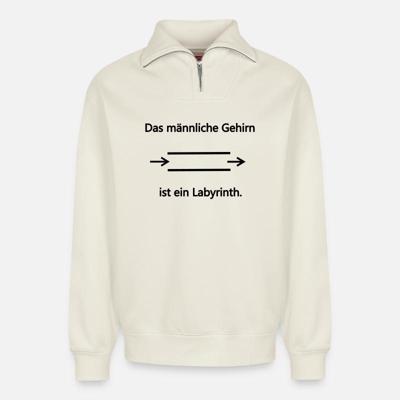 Labyrinth maennlich - Relaxed Unisex Organic Half Zip Sweatshirt – von SPREAD - Naturweiß