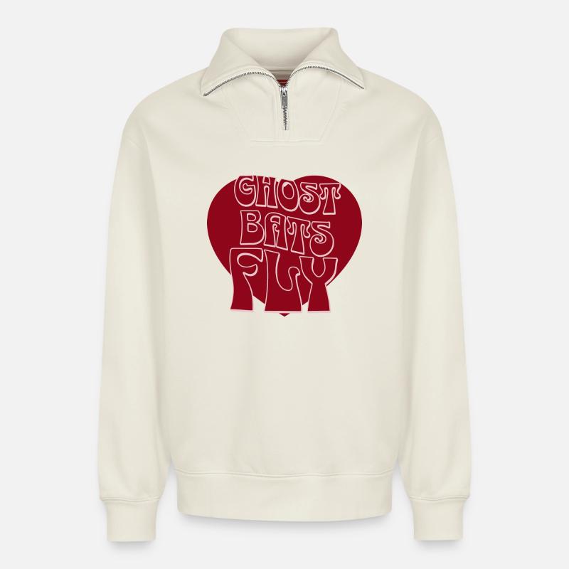 Ghost Bats Fly - Relaxed Unisex Organic Half Zip Sweatshirt – by SPREAD - off white