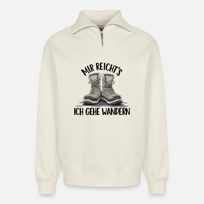 Stiefelduo im Schatten Wandern Wandergruppe Berge - Relaxed Unisex Organic Half Zip Sweatshirt – von SPREAD - Naturweiß