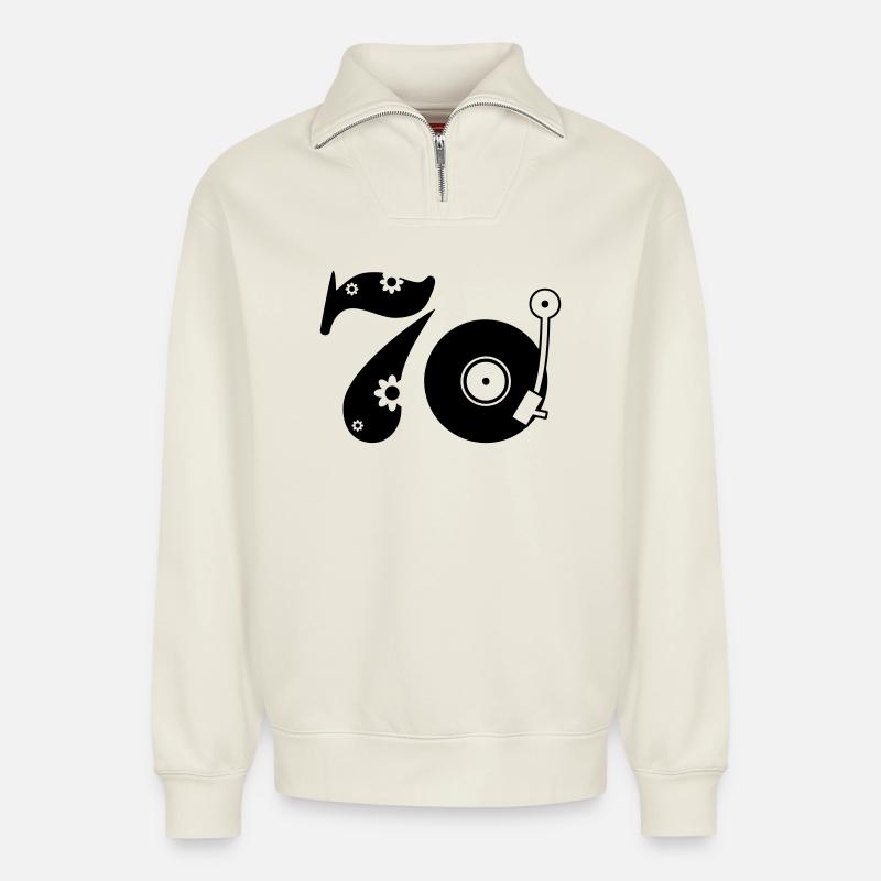 70s Seventy Seventees - Relaxed Unisex Organic Half Zip Sweatshirt – by SPREAD - off white