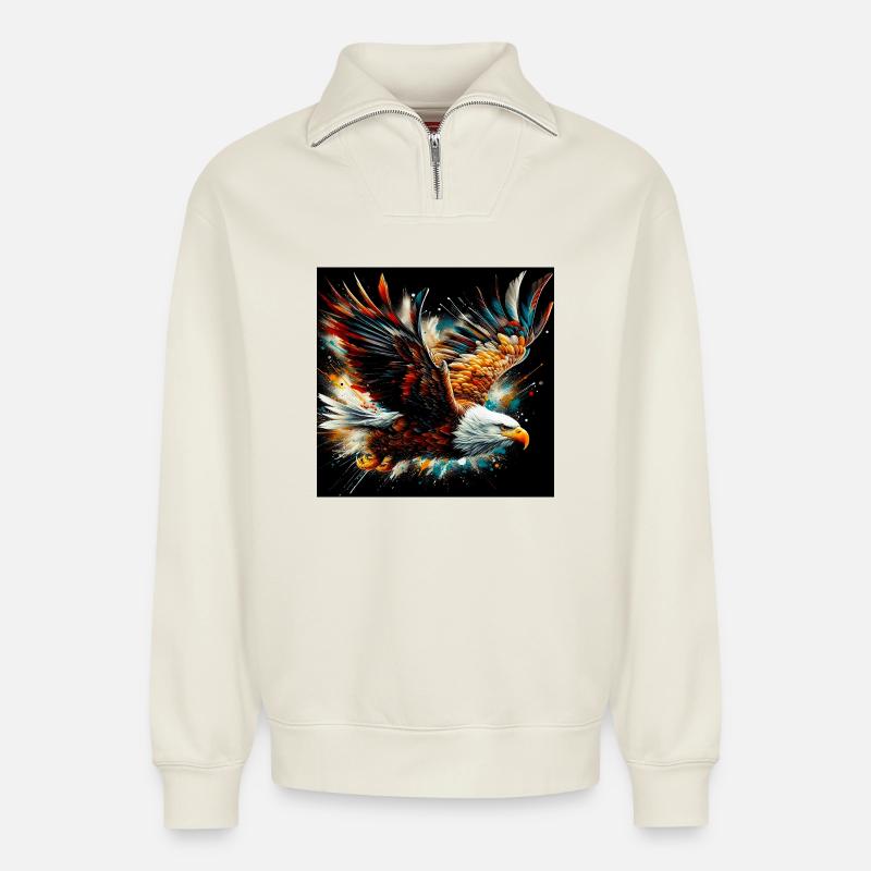 aigle - Sweat unisexe décontracté en coton biologique à demi-zip – de SPREAD - blanc cassé