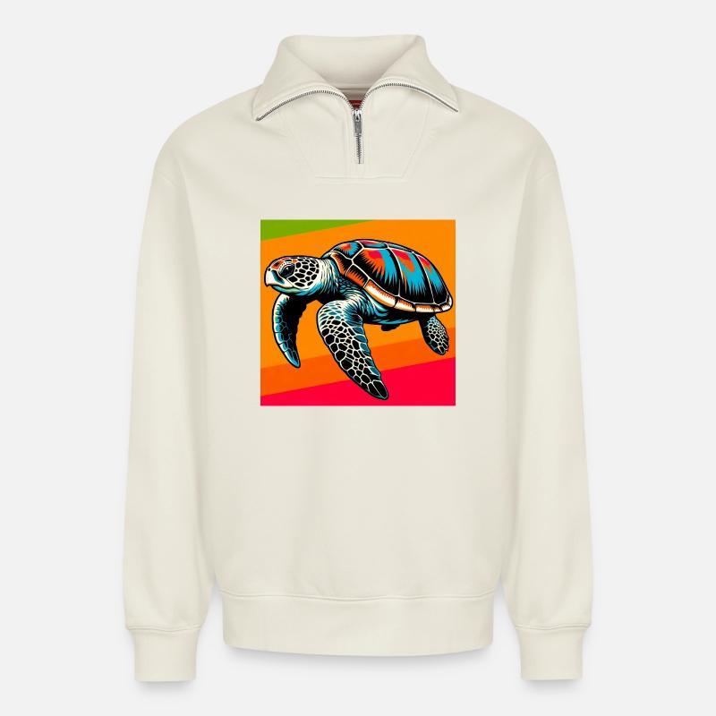 Schildkröte - Relaxed Unisex Organic Half Zip Sweatshirt – von SPREAD - Naturweiß