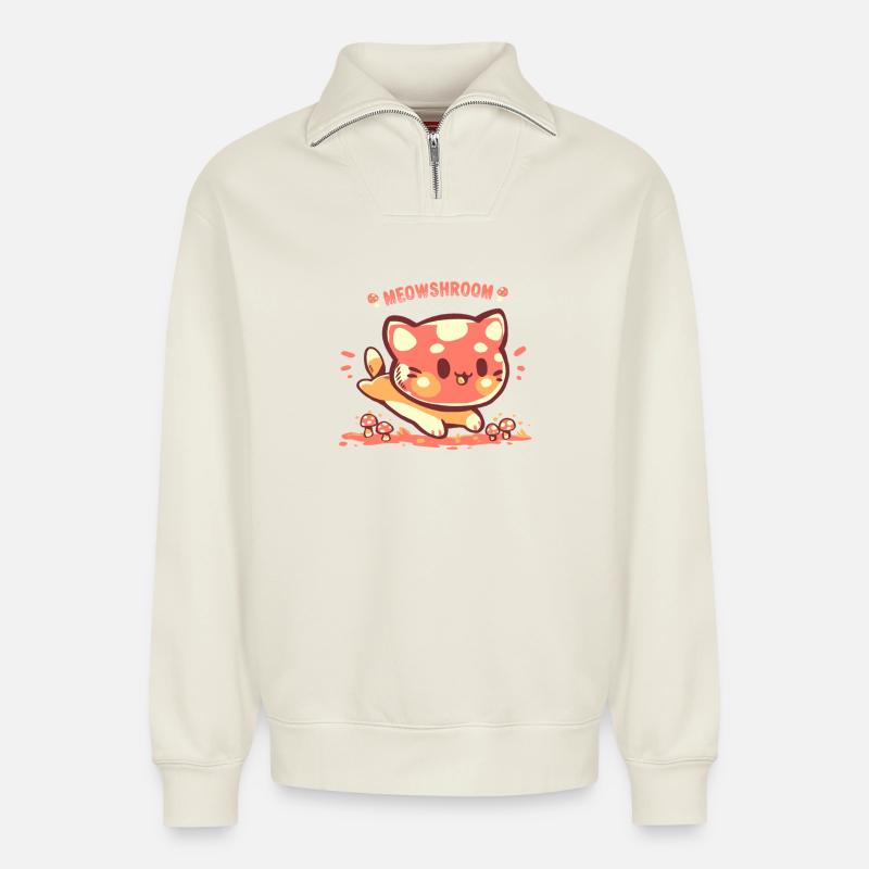 Mauzium - Relaxed Unisex Organic Half Zip Sweatshirt – von SPREAD - Naturweiß