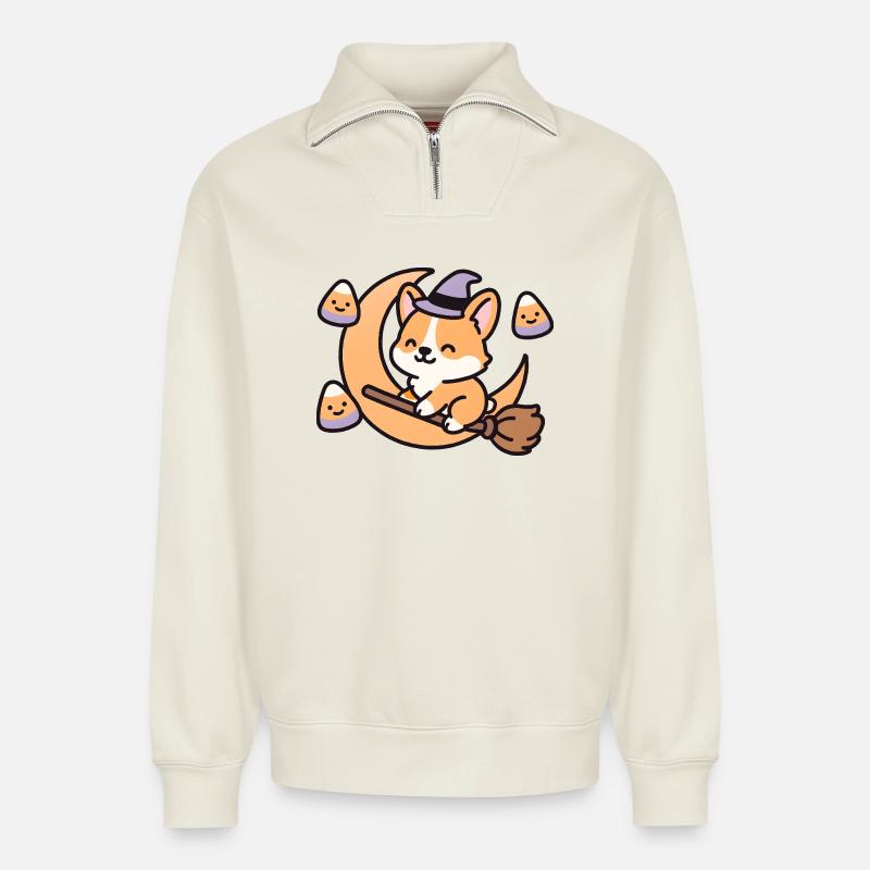 Zauberfuchs auf dem Mond - Relaxed Unisex Organic Half Zip Sweatshirt – von SPREAD - Naturweiß