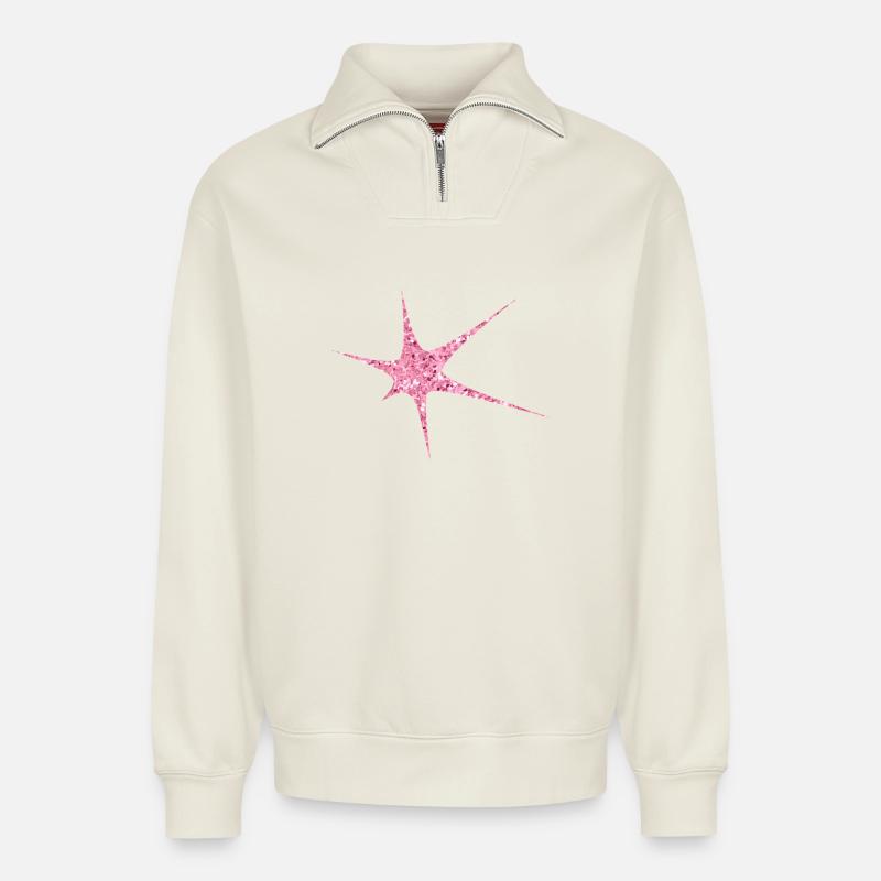 Pink Glitzer Starburst Funkeln - Relaxed Unisex Organic Half Zip Sweatshirt – von SPREAD - Naturweiß