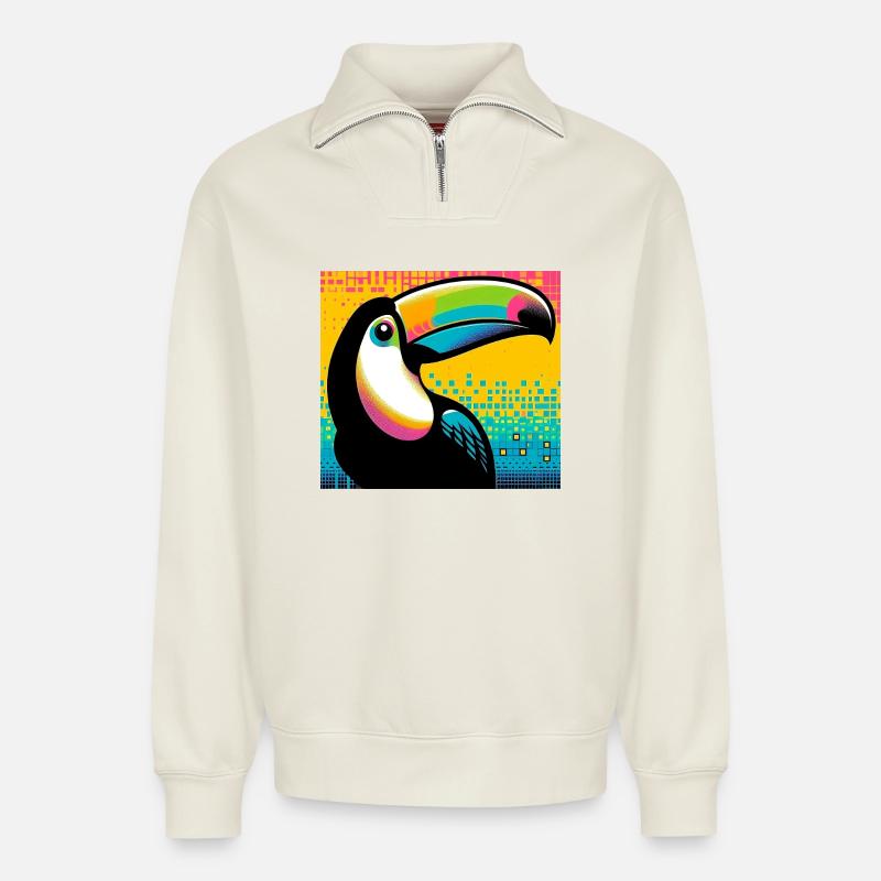 Tukan - Relaxed Unisex Organic Half Zip Sweatshirt – von SPREAD - Naturweiß