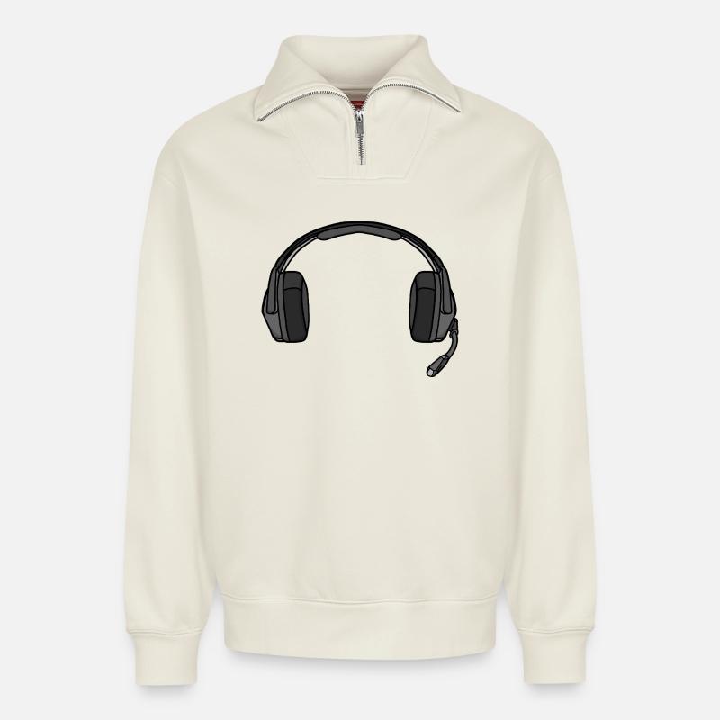 Kopfhörer mit Mikrofon - Relaxed Unisex Organic Half Zip Sweatshirt – von SPREAD - Naturweiß