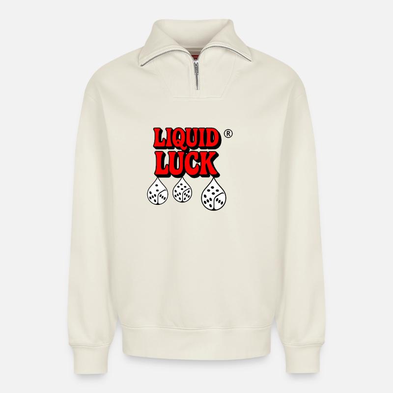 Liquid Luck Dice Drops - Relaxed Unisex Organic Half Zip Sweatshirt – by SPREAD - off white