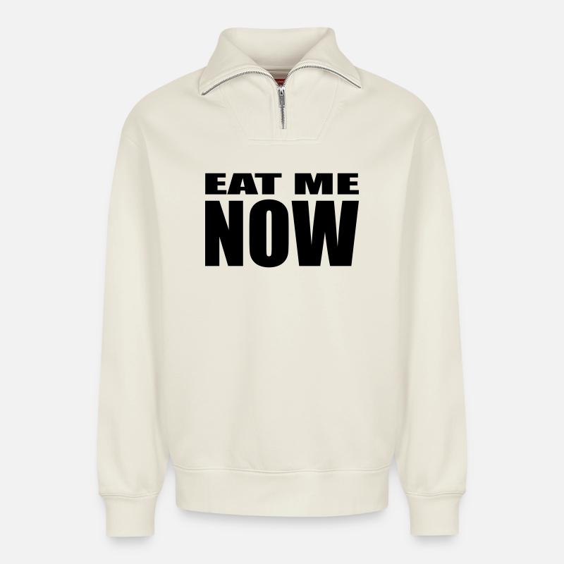 MANGE-MOI MAINTENANT - Sweat unisexe décontracté en coton biologique à demi-zip – de SPREAD - blanc cassé