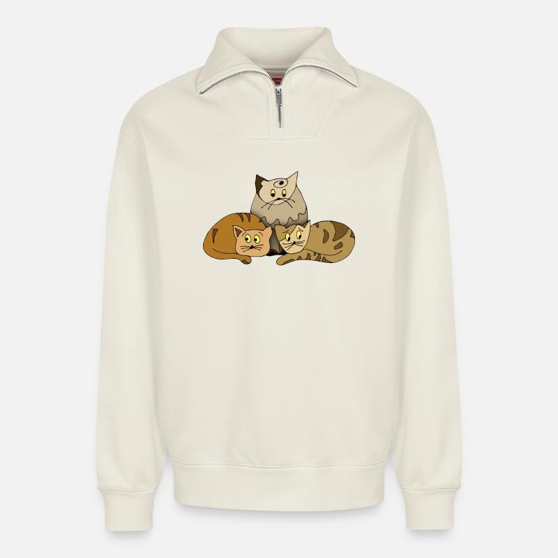 Katzen - Relaxed Unisex Organic Half Zip Sweatshirt – von SPREAD - Naturweiß