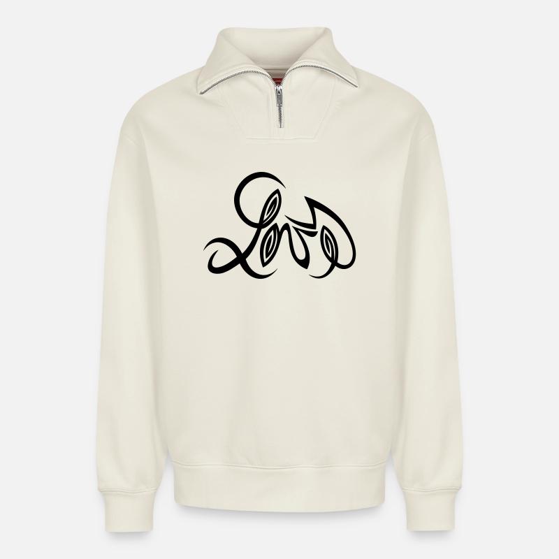 Love Design von Cean - Relaxed Unisex Organic Half Zip Sweatshirt – von SPREAD - Naturweiß
