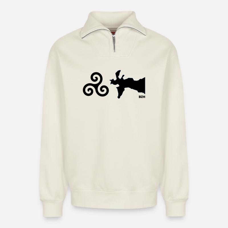 tri-crozon - Relaxed Unisex Organic Half Zip Sweatshirt – von SPREAD - Naturweiß