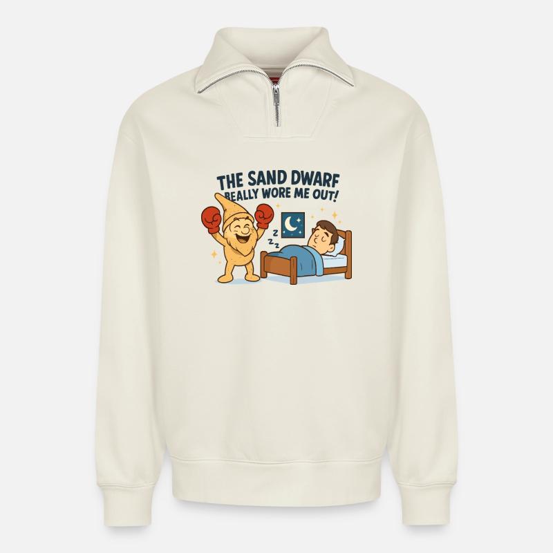 The sand dwarf strikes ! - Relaxed Unisex Organic Half Zip Sweatshirt – by SPREAD - off white
