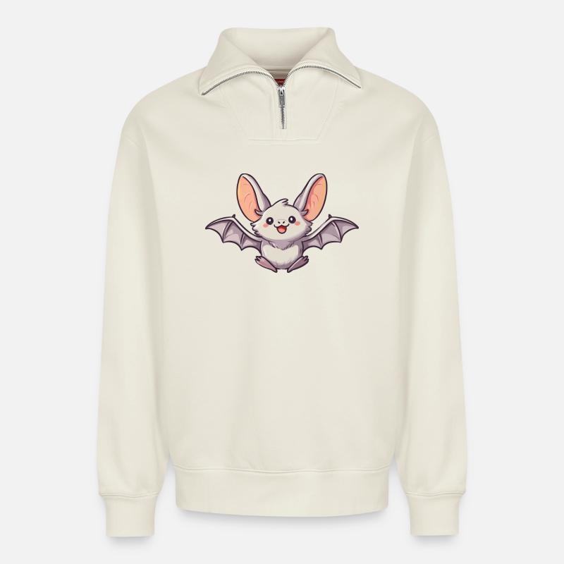 Fledermaus - Relaxed Unisex Organic Half Zip Sweatshirt – von SPREAD - Naturweiß