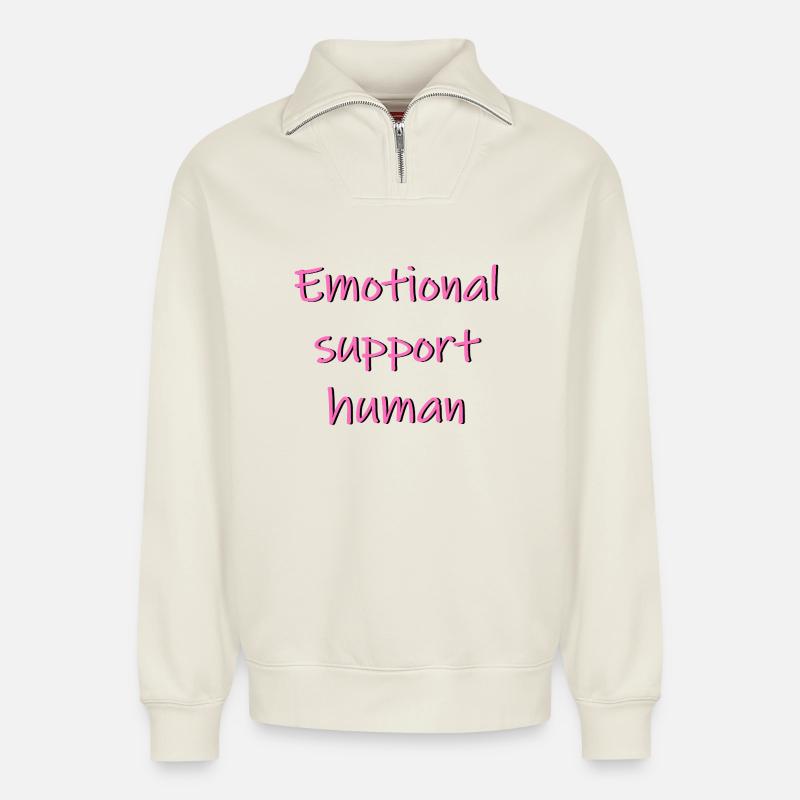 support human - Relaxed Unisex Organic Half Zip Sweatshirt – by SPREAD - off white