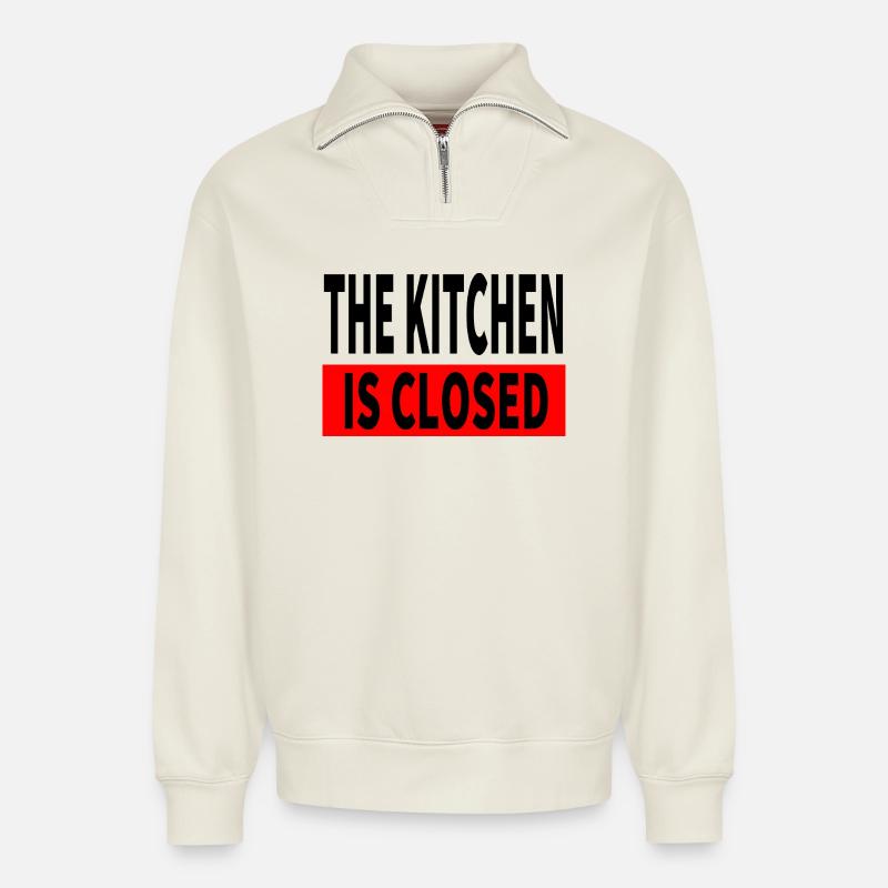 Cuisine - Sweat unisexe décontracté en coton biologique à demi-zip – de SPREAD - blanc cassé