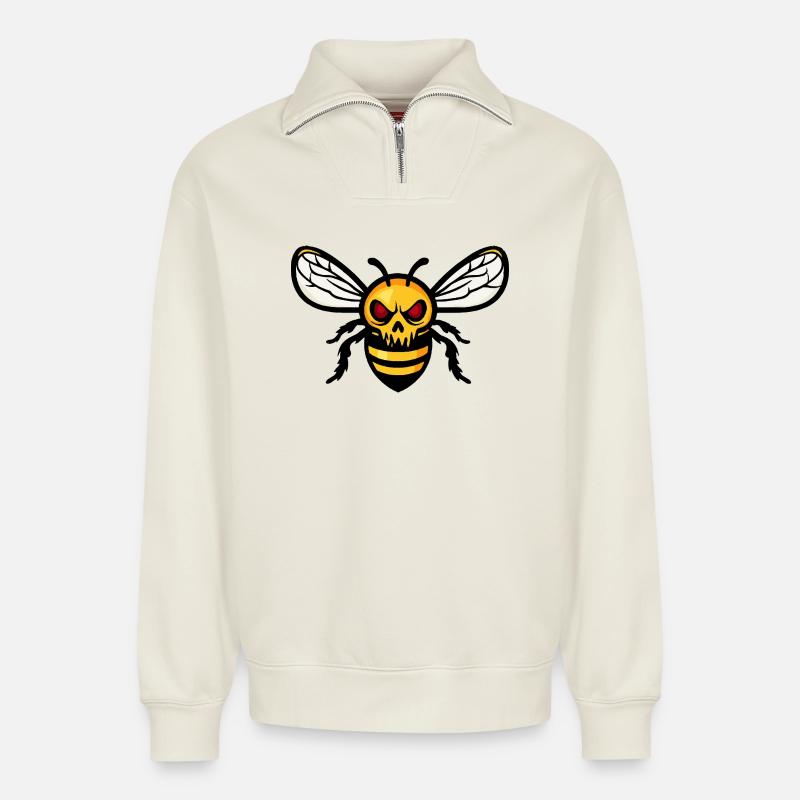 Biene Halloween Zombie - Relaxed Unisex Organic Half Zip Sweatshirt – von SPREAD - Naturweiß