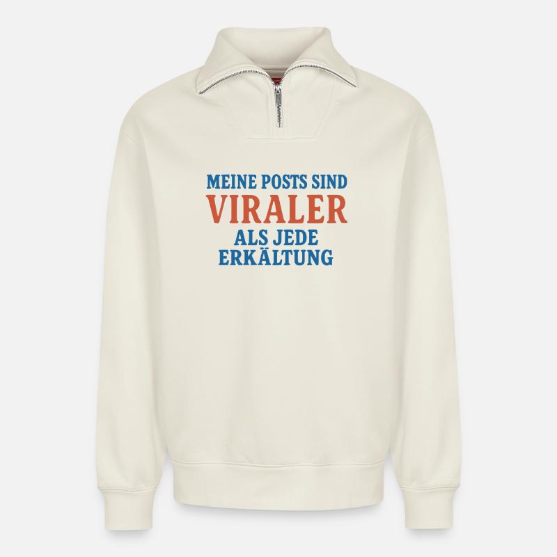 Virale Posts - Relaxed Unisex Organic Half Zip Sweatshirt – von SPREAD - Naturweiß