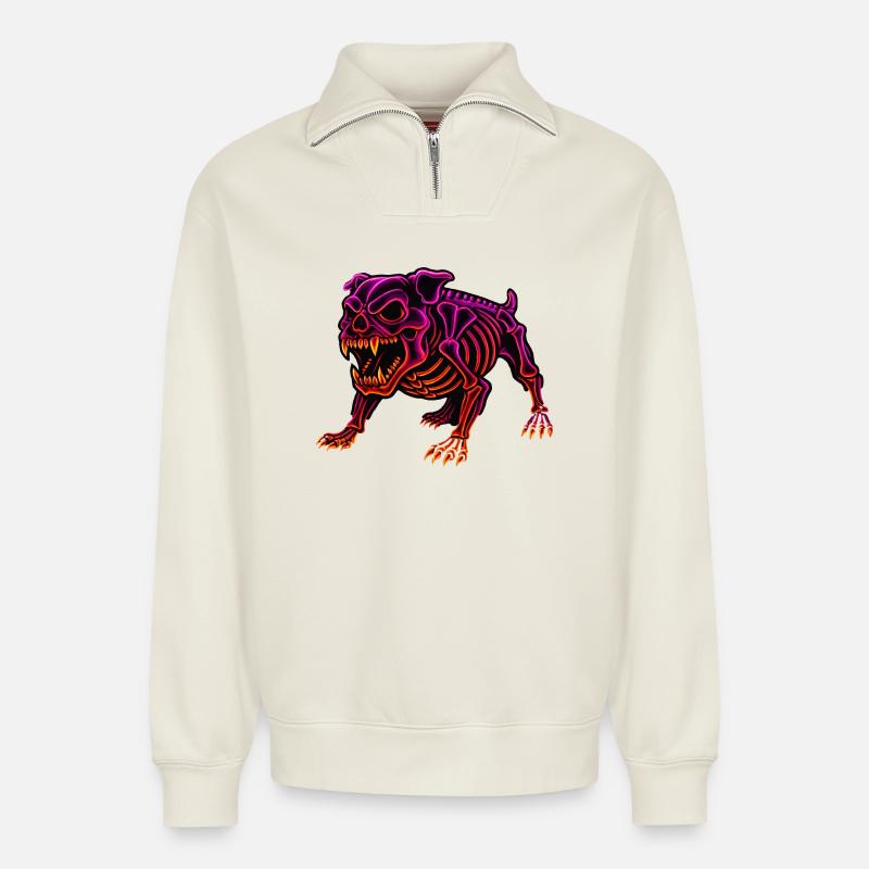 Neon Skelett Dinosaurier - Relaxed Unisex Organic Half Zip Sweatshirt – von SPREAD - Naturweiß