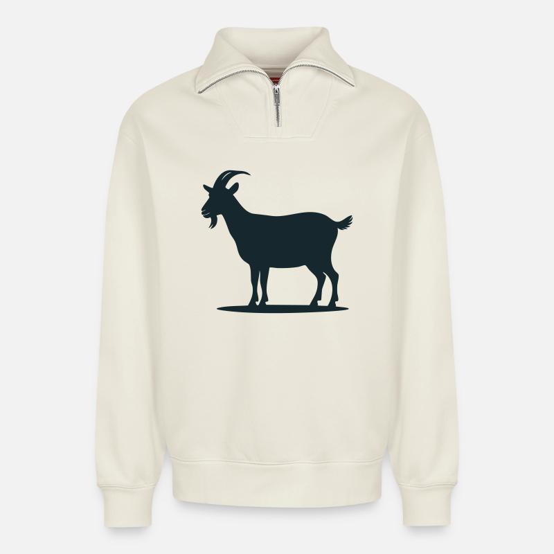 Ziege - Relaxed Unisex Organic Half Zip Sweatshirt – von SPREAD - Naturweiß