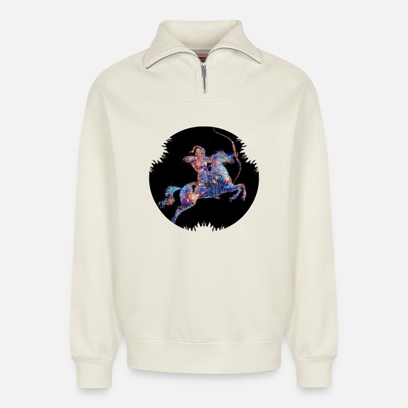 Geometric constellation Sagittarius - Relaxed Unisex Organic Half Zip Sweatshirt – by SPREAD - off white