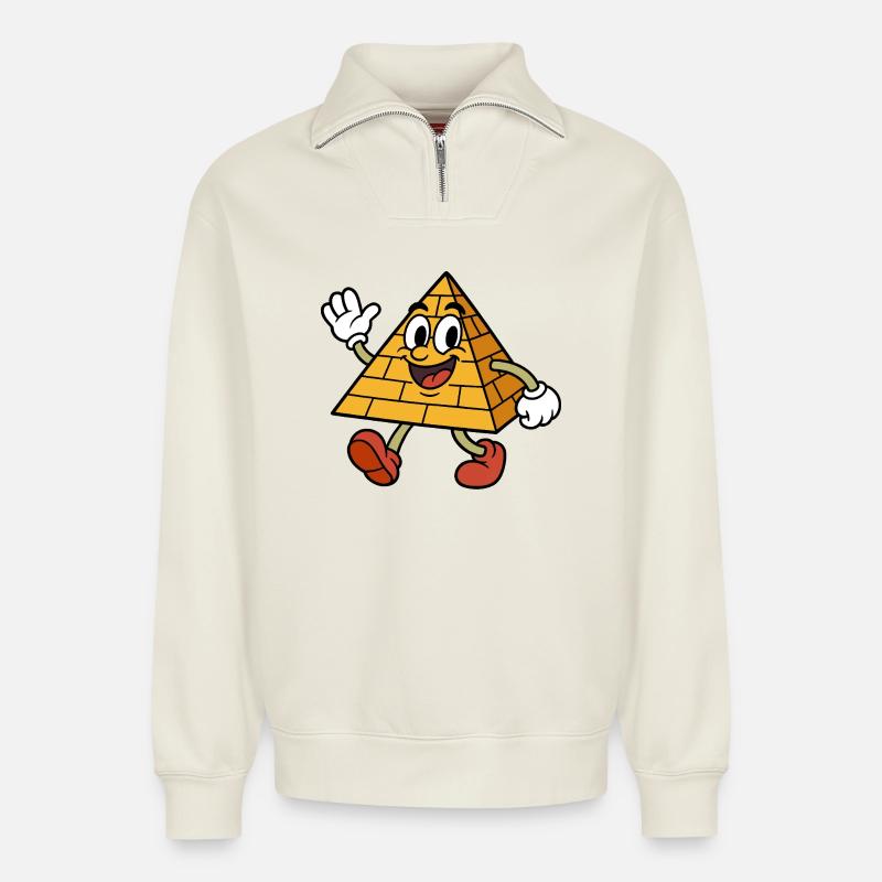 Sprechende verrückte Pyramide - Relaxed Unisex Organic Half Zip Sweatshirt – von SPREAD - Naturweiß