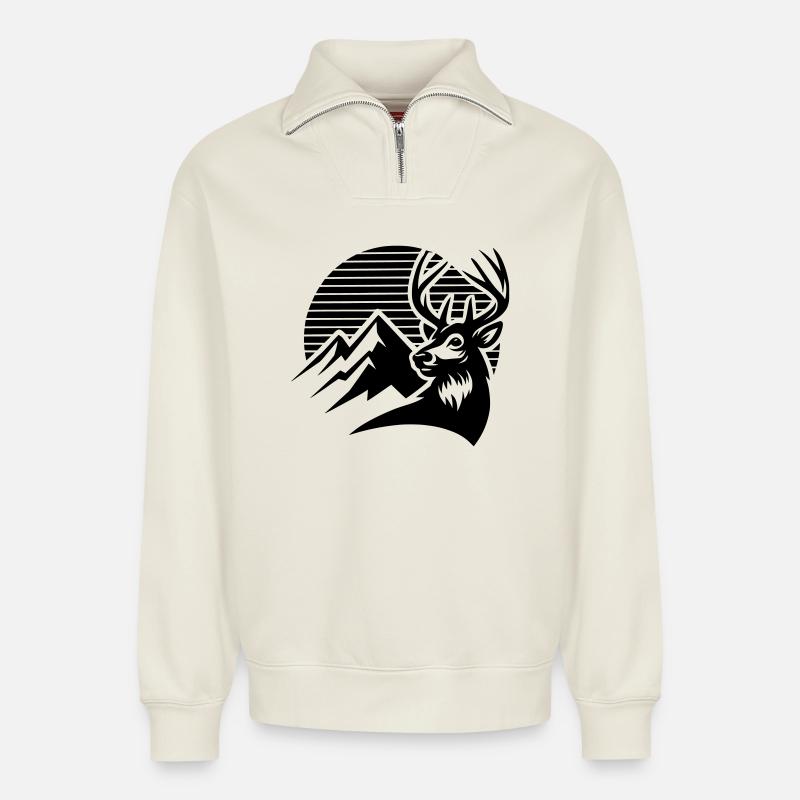 Alpine deer - Relaxed Unisex Organic Half Zip Sweatshirt – by SPREAD - off white
