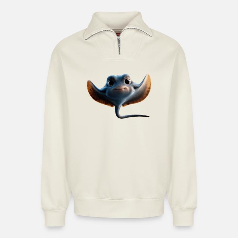Manta Rochen Teufelsrochen Stachelrochen Taucher - Relaxed Unisex Organic Half Zip Sweatshirt – von SPREAD - Naturweiß