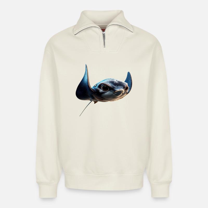 Manta Rochen Teufelsrochen Stachelrochen Taucher - Relaxed Unisex Organic Half Zip Sweatshirt – von SPREAD - Naturweiß