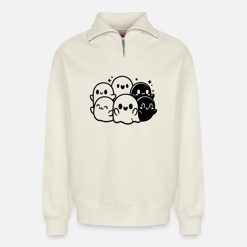 Ghost Gang - Relaxed Unisex Organic Half Zip Sweatshirt – von SPREAD - Naturweiß