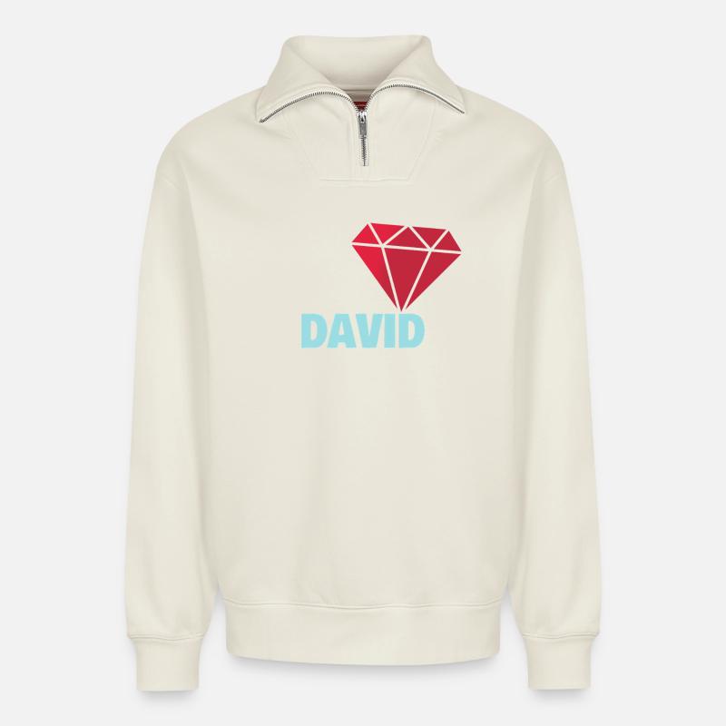 David - Relaxed Unisex Organic Half Zip Sweatshirt – by SPREAD - off white