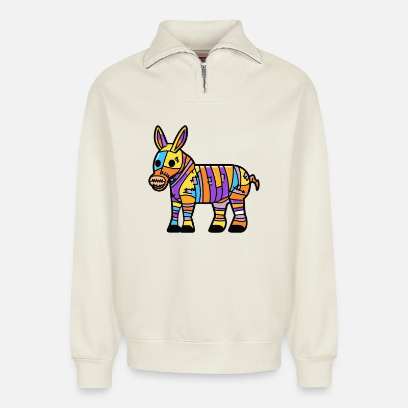 Esel Halloween Zombie - Relaxed Unisex Organic Half Zip Sweatshirt – von SPREAD - Naturweiß