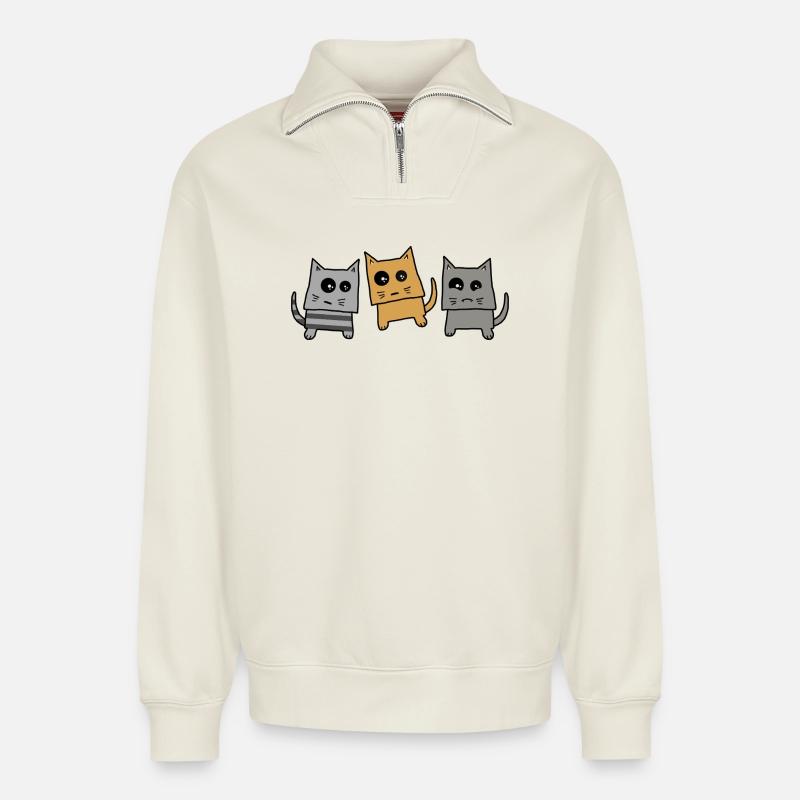 Katzengang - Relaxed Unisex Organic Half Zip Sweatshirt – von SPREAD - Naturweiß