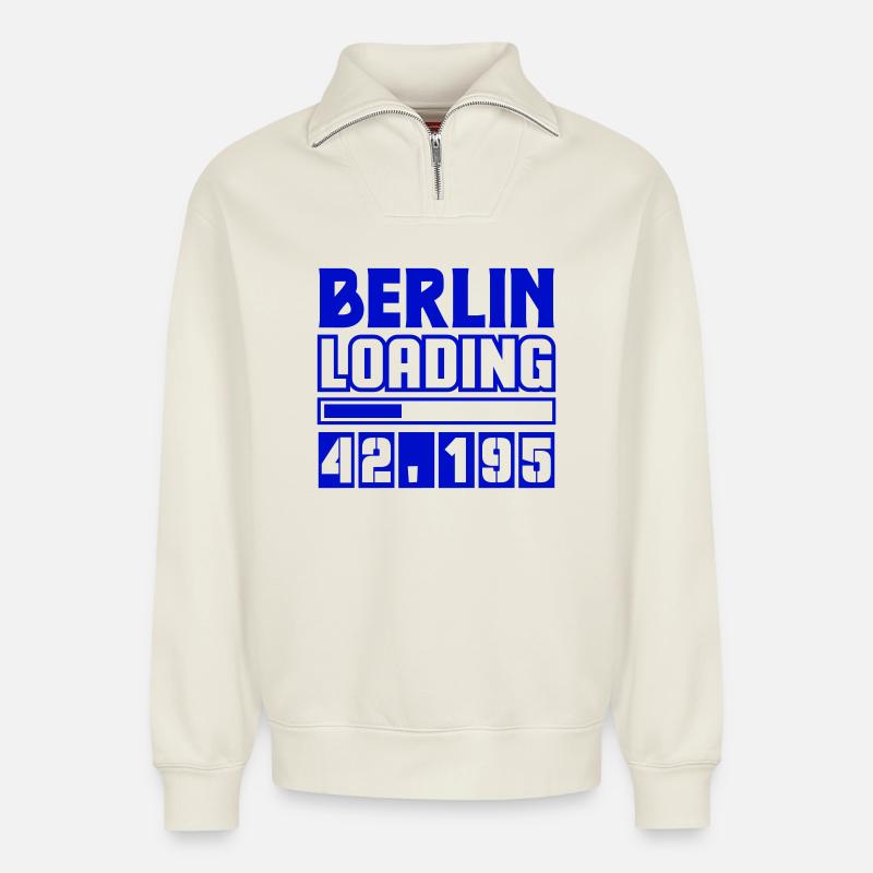 Berlin Loading Marathon  - Relaxed Unisex Organic Half Zip Sweatshirt – von SPREAD - Naturweiß