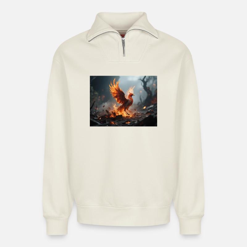 Feuerphönix Aufstieg - Relaxed Unisex Organic Half Zip Sweatshirt – von SPREAD - Naturweiß