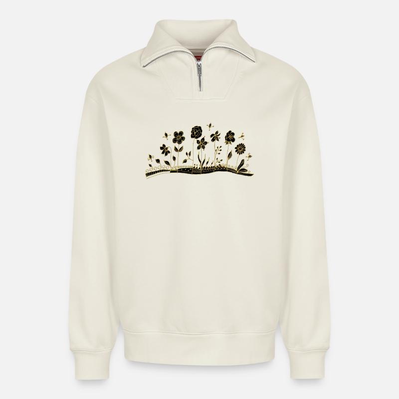 Blumen - Relaxed Unisex Organic Half Zip Sweatshirt – von SPREAD - Naturweiß