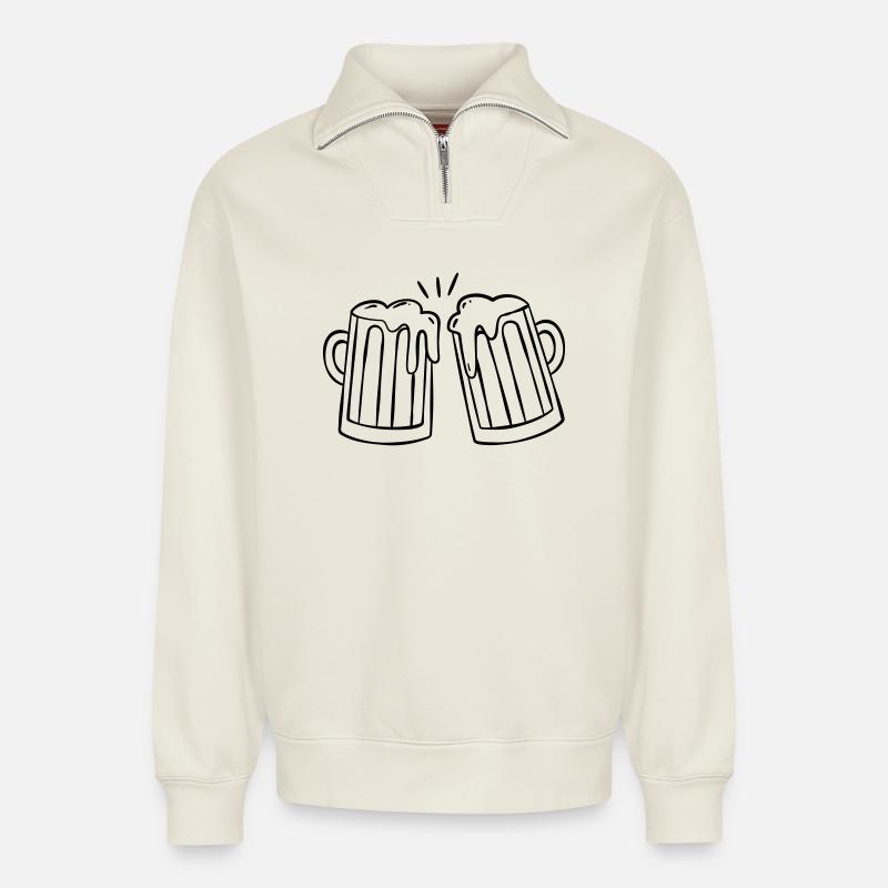 Chope à bière - toast - Sweat unisexe décontracté en coton biologique à demi-zip – de SPREAD - blanc cassé