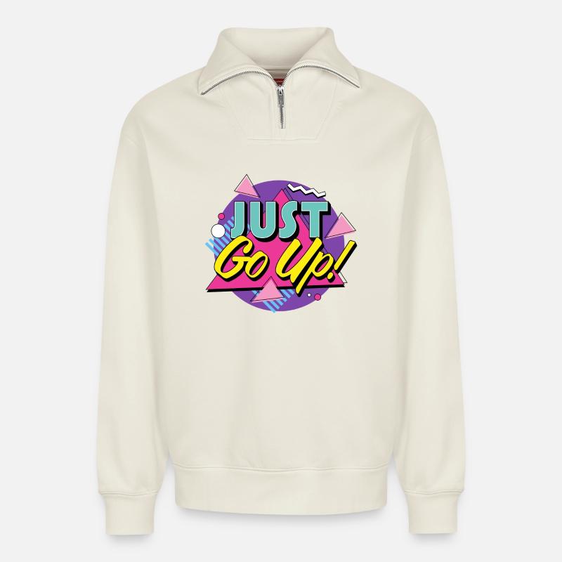 Einfach rauf gehen - Retro Klettern - Relaxed Unisex Organic Half Zip Sweatshirt – von SPREAD - Naturweiß