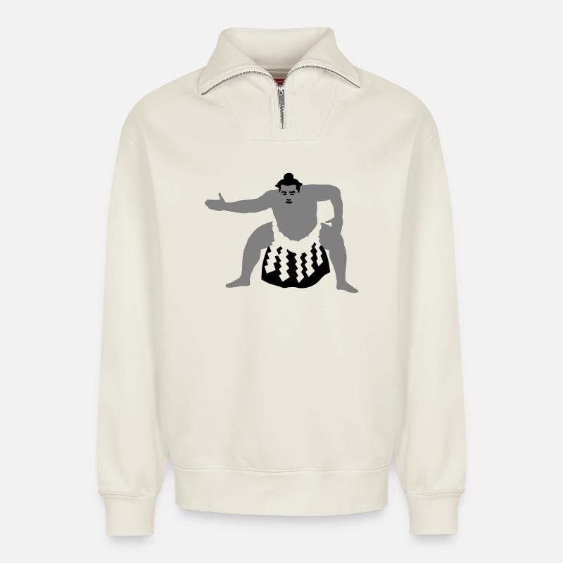 sumo - Relaxed Unisex Organic Half Zip Sweatshirt – by SPREAD - off white