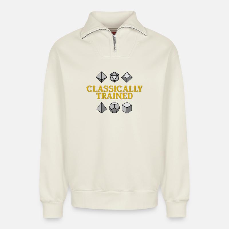 Classically Trained Geometric Dice - Relaxed Unisex Organic Half Zip Sweatshirt – by SPREAD - off white