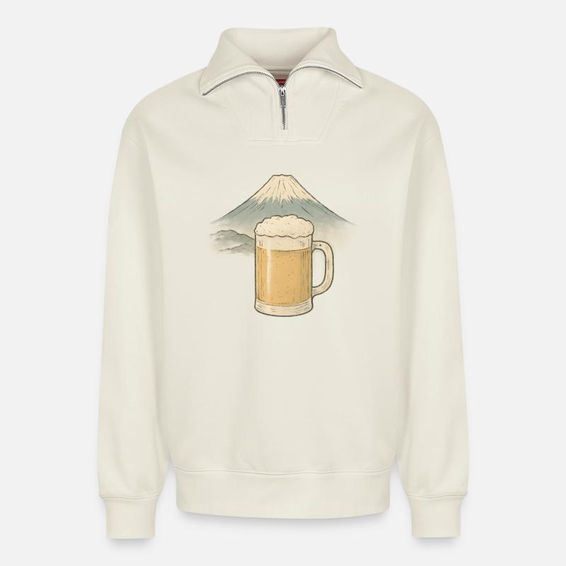 Bier am Berggipfel - Relaxed Unisex Organic Half Zip Sweatshirt – von SPREAD - Naturweiß