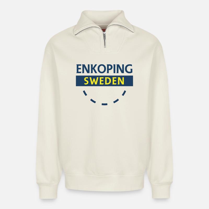 Enköping Schweden Stadtschild - Relaxed Unisex Organic Half Zip Sweatshirt – von SPREAD - Naturweiß